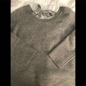 J.  Crew grey wool v back sweater w/ velvet bow